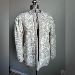 Wool Vintage Escada made in Germany Cream beige Knit paisley cardigan Jacket